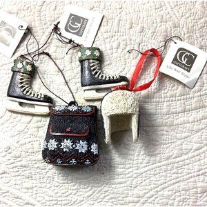 Knitted-Look Christmas Holiday Ornaments Set Of 4*Backpack Hat & Ice Skates*New